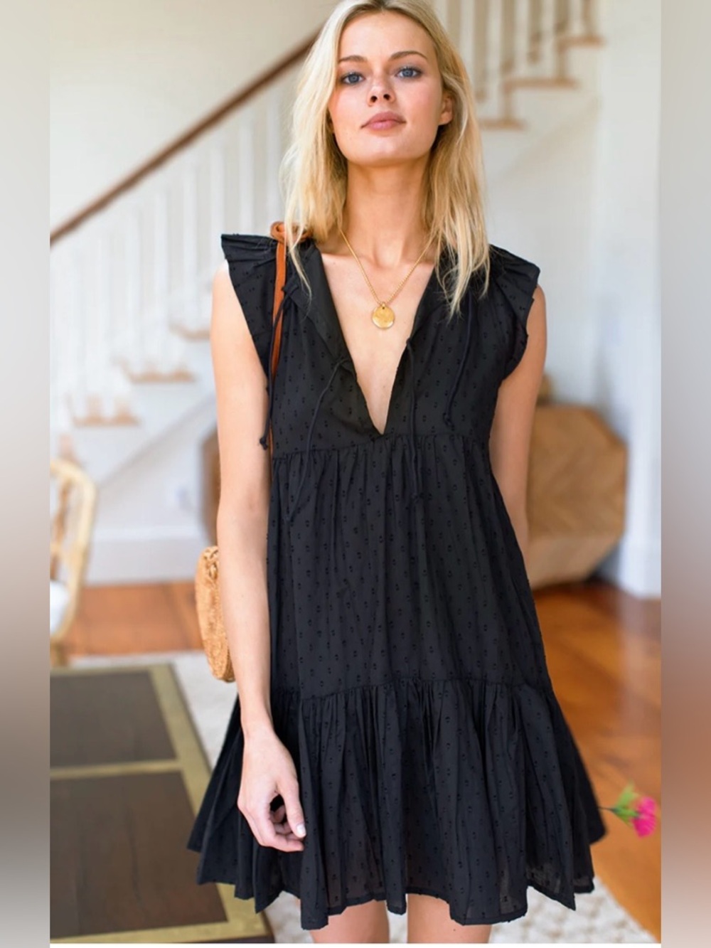 EMERSON FRY ANGEL DRESS - BLACK SWISS DOT, Size: M/L, Color: Black, Perfect Cond